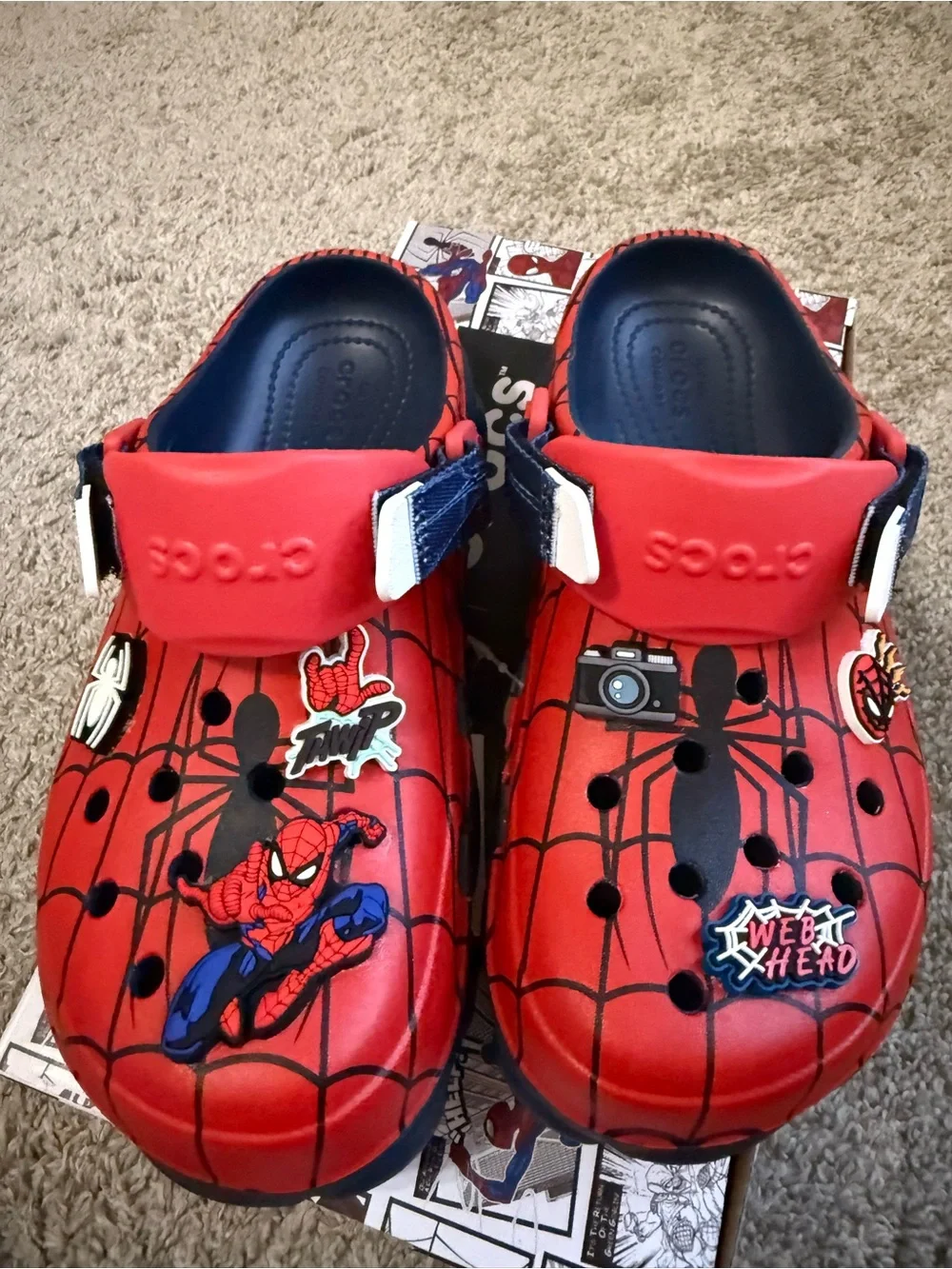 CROCS Red Spider-Man Kids Clogs with Navy Detail